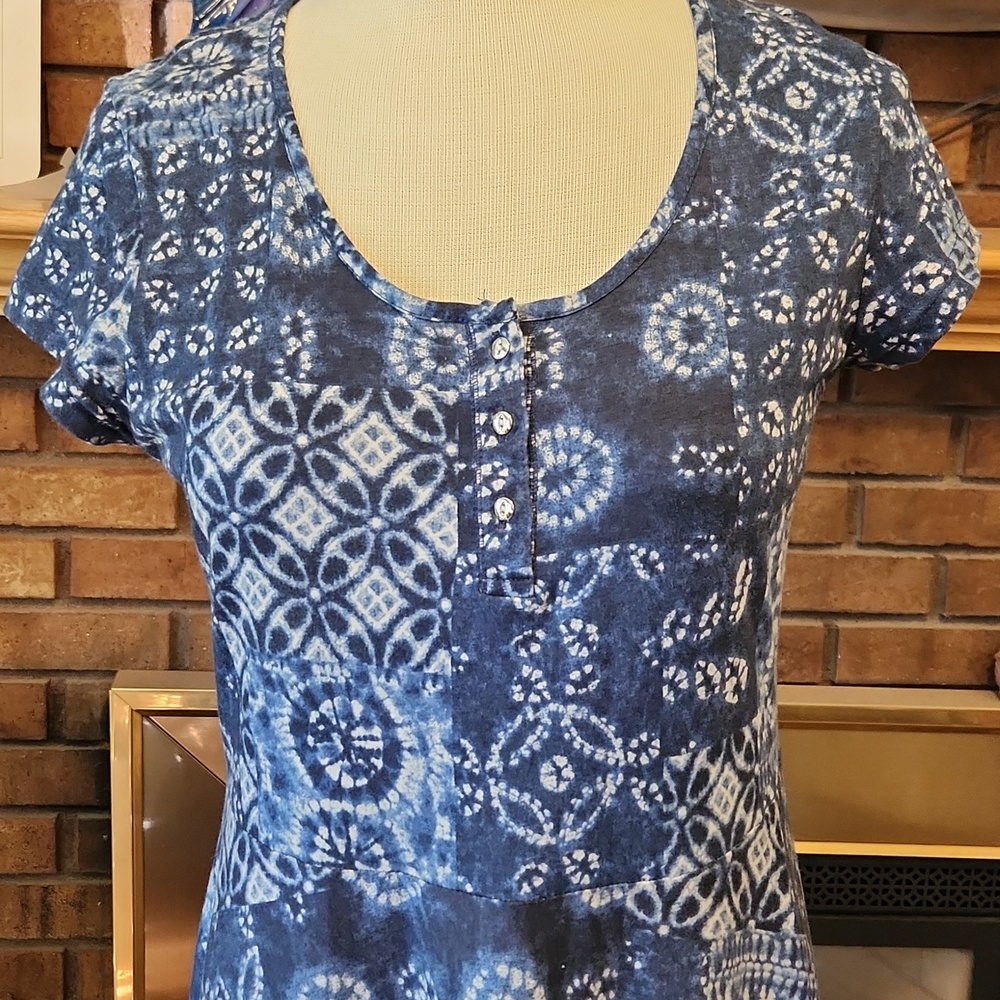 Chaps Blue and White Maxi Dress 100% Cotton Summer Dress Flowy Spring Easter - Picture 2 of 16